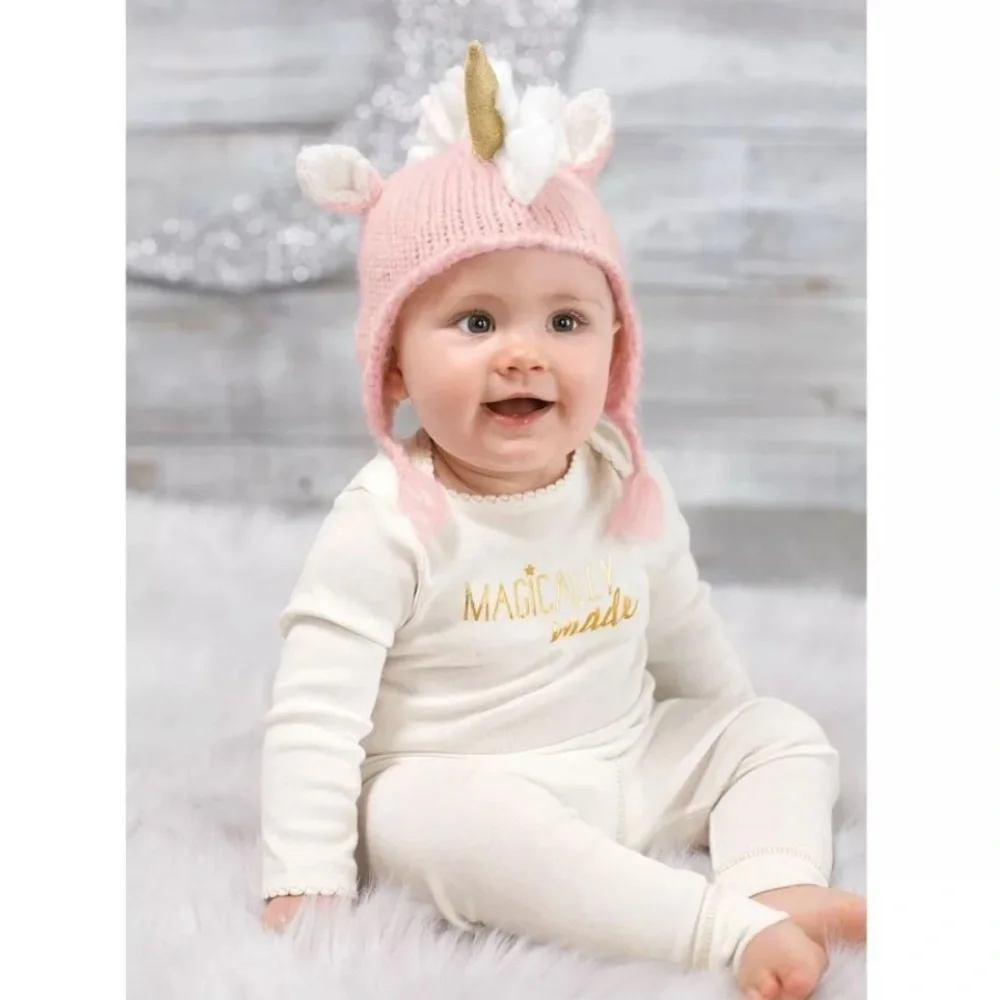 HOST PICK BNWT MUD PIE UNICORN IVORY KNIT HAT SIZE 2T-5T BOUTIQUE HAT